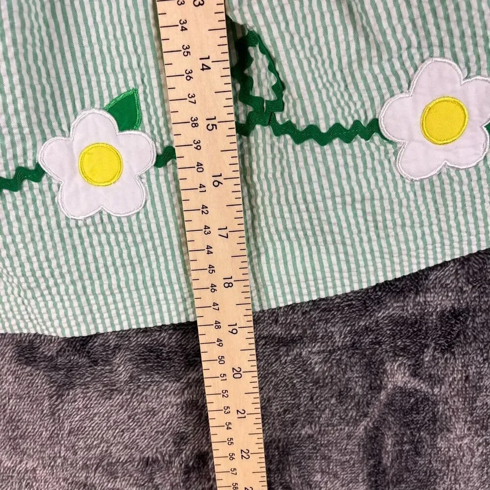 Vtg B.T. Kids Seersucker Striped Dress Embroidered Girls 2T Ruffle Floral *Read